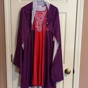 Purple and Red Hooded Cape Dress